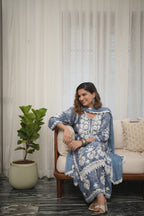Dusty Pakistani Kurta Set with Embroidered Dupatta