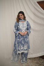 Dusty Pakistani Kurta Set with Embroidered Dupatta