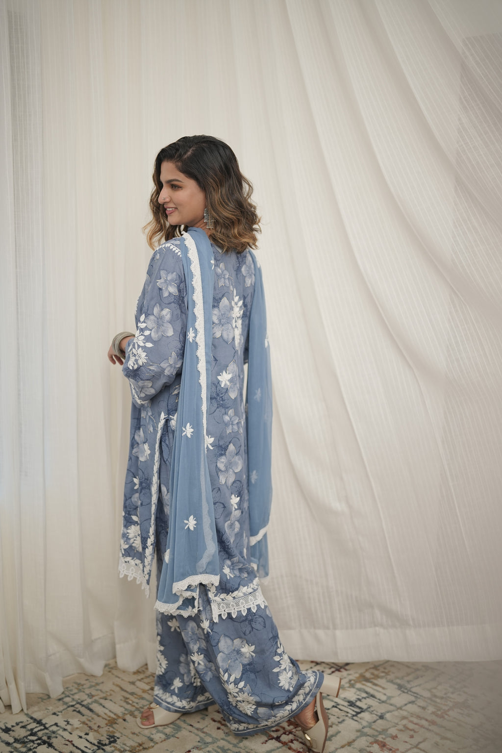 Dusty Pakistani Kurta Set with Embroidered Dupatta
