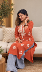 Floral Chikankari Straight Kurta