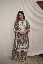 Dusty Pakistani Kurta Set with Embroidered Dupatta