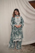 Dusty Pakistani Kurta Set with Embroidered Dupatta